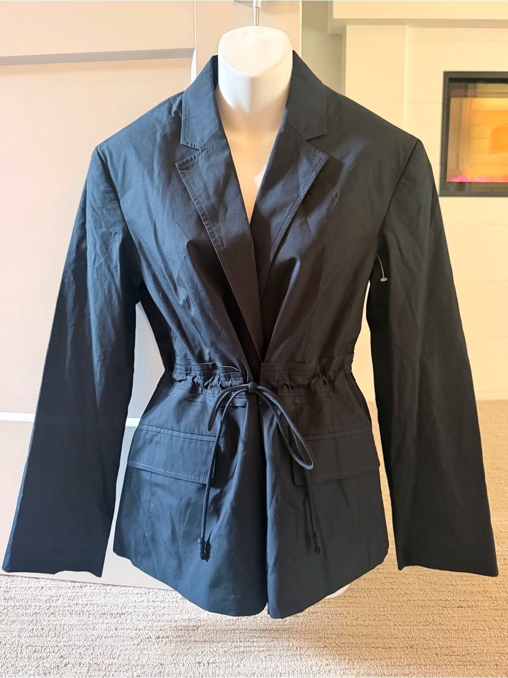 ULLA JOHNSON Darling Coastal Navy Built-in-Belt Poplin Blazer Jacket S NWT $700!
